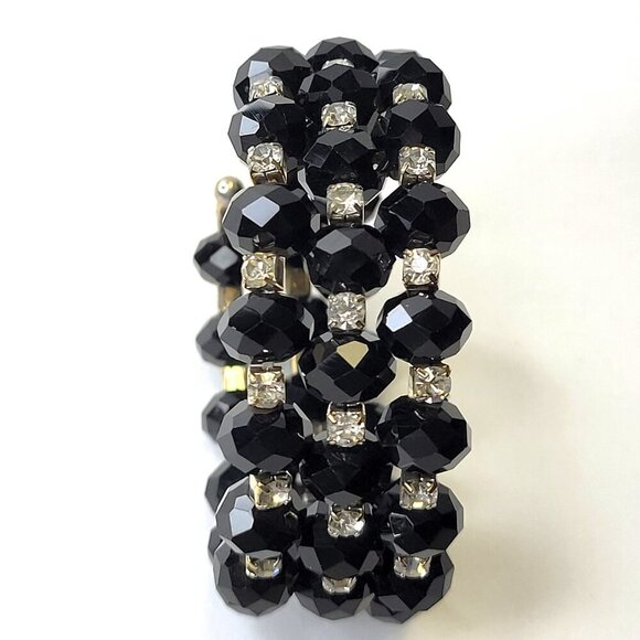 Black Bead Wraparound Stretch Slip-on Cuff Bangle - Picture 3 of 8